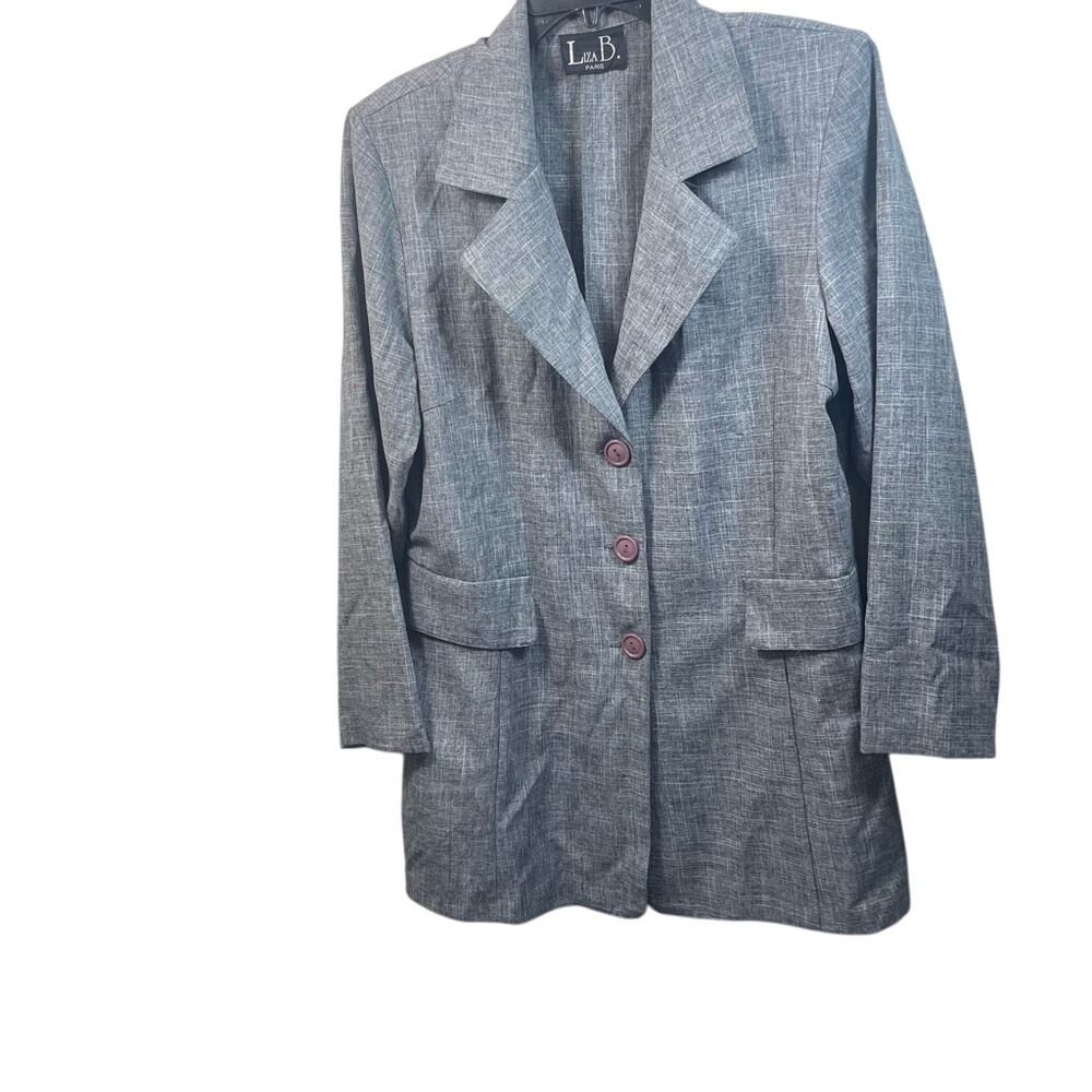 Liza B. Paris y2k Women's Gray Textured Blazer Made in USA Button Classic Jacket